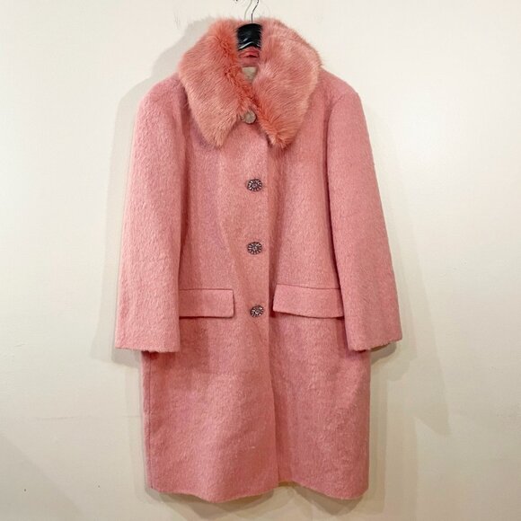 New Kate Spade Wool Blend Faux Fur Trim Coat Tulip Pink 8, M $798 - Picture 3 of 9